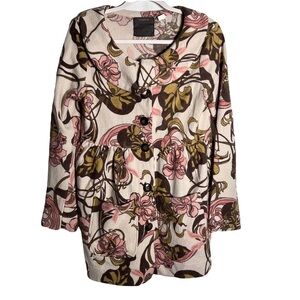 Guinevere Womens Merino Wool Floral Cardigan Sweater Size M Beige Coat Button-up